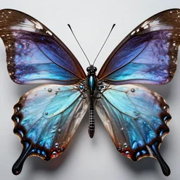 a beautiful photoshoot of butterfly part, with epic bionic cyborg implants, wires, tubes, biomechanical details, liquid, prismatic highlights, symmetrical, depth of field, cinematic, macro, concept art, 5 0 mm, artstation, digital painting, elegant, focus, octane render, ray tracing, by h. r. giger