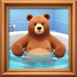 a portrait frame of a bear in jacuzzi, the sims 4 oil panting