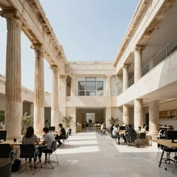 university coworking space in ancient greece, architectural photography