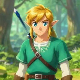 portrait of link, from legend of zelda, forest background, by ilya kuvshinov
