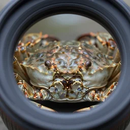 a macro shot of a crab's face in extreme detail. photograph. lens.