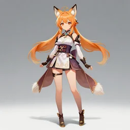 A beautiful woman with fox ears, official Genshin Impact character concept, anime, kawaii, full-body portrait, by Artgerm and Sakimichan, professional character designer, trending on Artstation, highly detailed, cgsociety