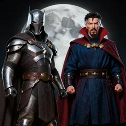 fine realistic concept art of moon knight vs dr. strange, in the style of boris vallejo, digital art, photorealistic