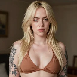 sexy photograph of billie eilish, bikini, ultra realistic, sharp details, subsurface scattering, intricate details, warm lighting, beautiful features, highly detailed, photorealistic, octane render, 8 k, unreal engine, art by artgerm and greg rutkowski and alphonse mucha