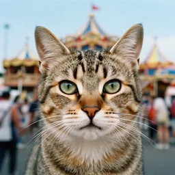 a cat portrait, multiple exposure with carnival, analog camera