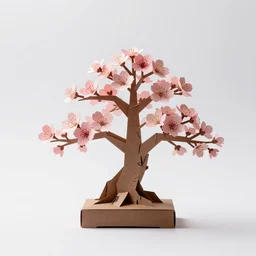 papercraft cherry blossom bonsai, photorealistic wildlife photography, full body, isolated on a pure white background, centered, entire subject in frame, sharp focus, soft studio lighting