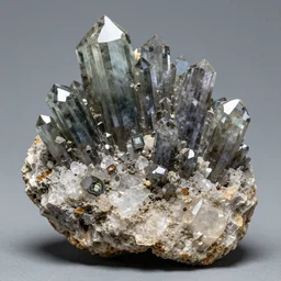 a large mineral specimen consisting of prismatic tourmaline crystals on cleavelandite with quartz and lepidolite.