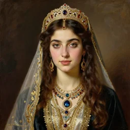 beautiful painting by godward, john william of a stunning, beautiful, young kurdish princess, portrait, elegant, incredibly intricate, romanticism, stunning eyes, slender body, wearing beautiful jewelry, award winning art