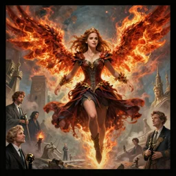 giant flying fire breathing emma watson, medium shot, disney concept artists, blunt borders, rule of thirds, by jaime jones, tom bagshaw, lawrence alma - tadema, greg rutkowski, helmut newton, artgem, fantasy art, intricate, elegant, highly detailed, 8 k, digital painting, concept art, sharp focus, mythological, ultra realistic, cinematic lighting, maximalist, hyperrealist