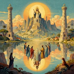 the holy nation, fantasy landscape art by donato giancola and greg rutkowski, vintage retro, digital art, trending on artstation, symmetry!!