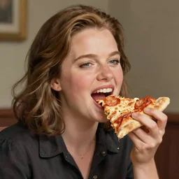 portrait of Sigourney Weaver opening his mouth to eat pizza, highly detailed, digital painting, artstation, concept art, sharp focus, illustration, art by artgerm and greg rutkowski and alphonse mucha