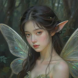 portrait of a beautiful forest fairy, sweet, graceful, esoteric, muted colors, head in focus, fantasy art, fairy aesthetics, intricate, elegant, highly detailed, hyperrealistic painting, artstation, concept art, painterly, sharp focus, hasselbrad photography, illustration, art by chie yoshii