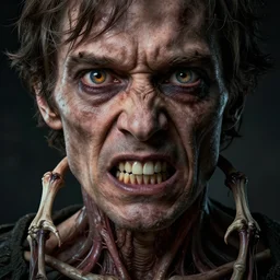 willem dafoe, full body, big two toned eyes, teeth gritted, horror, intricate details, cinematic, epic, realistic, anatomy, tomer hanuka, uplight, artstation, photorealistic, scary
