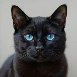 portrait of a black cat with blue eyes, realistic painting, high definition, digital art, matte painting, very detailed, realistic