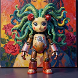 a beautiful painting lovely 3 d toy medusa robot, roses by ukiyo - e award - winning art, andy warhol color, dramatic light, octane render