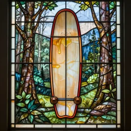 a stunning stained glass window of a beautiful sticky glue wild board in the forest, intricate, elegant, highly detailed, digital painting, artstation, concept art, sharp focus, illustration, art by john collier and albert aublet and krenz cushart and artem demura and alphonse mucha