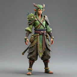 full body front view portrait of, druidic nature ninja samurai, character design, correct anatomy, made in blender, octane render, ray tracing, ultra detailed, fantasy, intricate and highly detailed, with lots of colour, pose, sharp focus,
