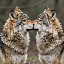 two wolf girls kissing, detailed, realistic