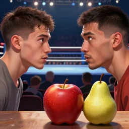 people watching a boxing match between an apple and a pear, hyperdetailed, artstation, cgsociety, 8 k