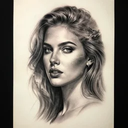 hyper realism tattoo sketch of a beautiful woman face double exposure effect with beautiful mountain scene, in the style of matteo pasqualin, amazing detail, sharp, faded