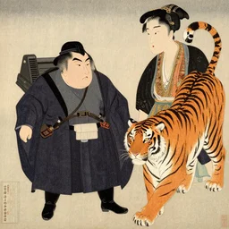 a delorean and a tiger, magazine collage, art by hsiao - ron cheng and utagawa kunisada