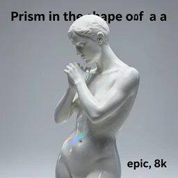 “Prism in the shape of a sculpture of a person, refraction, beam shining through, epic, 8k”