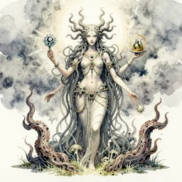 a watercolor ink painting of the primordial eldritch goddess of natural - disasters in the style of jean giraud in the style of moebius trending on artstation deviantart pinterest detailed realistic hd 8 k high resolution