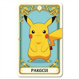 Pikachu tarot card, art nouveau style, ornate borders, intricate details, trending on artstation