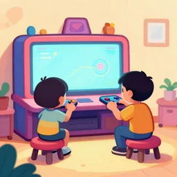 two 9 0's kid playing console in a room, concep art, trending on arstation, digital art