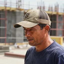 a construction worker wearing a baseball hat