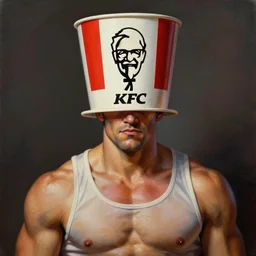 ultra realistic buckethead as vega from street fighter with a kfc bucket on his head, portrait painting by frank frazetta, 4 k, ultra realistic, highly detailed,