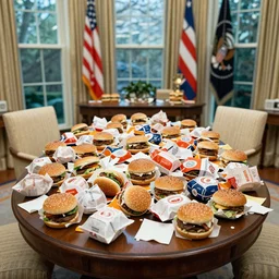oval office filled with hamburger wrappers and other garbage, 4K associated press photo