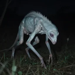 nighttime night photo of a pale long limed creature lurking