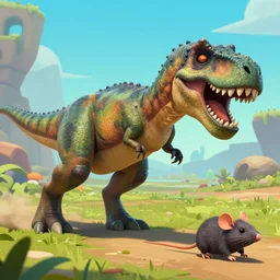 t - rex chasing a small rat in team fortress 2 style