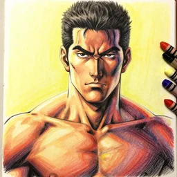 a muscular, hispanic man with a scar running from his eyebrow to his upper lip, illustration, graphic novel, graphite, marker art, crayon, paint, comic book, warm color palette, electric colors, tonal colors, 2 d, 8 k, natural lighting, amoled, moody lighting, diffraction grading, cel shading : : katsuhiro otomo