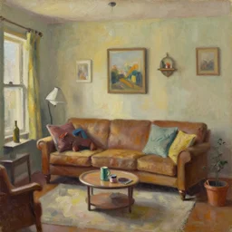 Happy at Home, an oil painting in oldschoolpunk STYLE