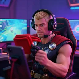 Thor playing fortnite with gamer headphones