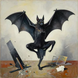 a messy painting of a batdance in the style of laszlo moholy - nagy and noriyoshi ohrai