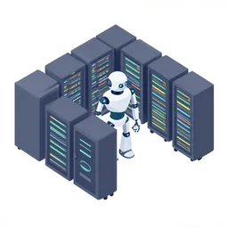 corporate google isometric art if robot in datacentre, corporate isometric art, raytraced colourful 3 d