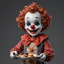 medium shot of a animatronic clown serving 🍦, real - hair, photorealistic hyperdetailed 3 d matte painting, hyperrealism, hyperrealistic, cinematic, silent hill, horror style, unrealengine octane render,