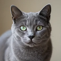 grey cat with green eyes