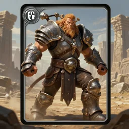 veteran warrior, gigachad in armour, d & d barbarian, powerful male character from warcraft, character portrait, trading card game art, perfectly shaded, extremely detailed, matte, artstation, volumetric lighting, 4 k, deep focus, dynamic scene, fighting, sharp focus, deserted landscape, ancient stone ruins, art by frank frazetta and artgerm and wei wong