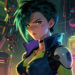 cyberpunk 2 0 7 7 screenshot. intensely staring aside. close face portrait. dbz robotics bg. scene of beautiful pretty strong feminine cybernetic androideighteen by norman rockwell. character by akira toriyama. bodysuit. lighting by james gurney. masterpiece. digital. trending on artstation. artgerm mucha rutkowski.