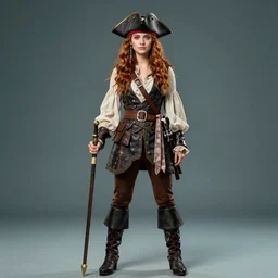 hyper realistic photo of prehistoric pirate emma watson, full body, rule of thirds, conceptart, saturated colors, cinematic, greg rutkowski, brom, james gurney, mignola, craig mullins, artstation, cgsociety
