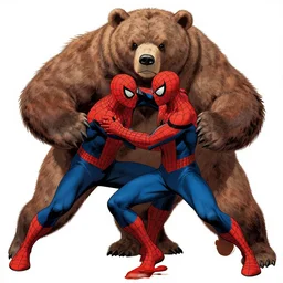 a scene of spider - man wrestling a bear, comic book art, by yoji shinkawa and takehiko inoue and kim jung gi, masterpiece, perfect
