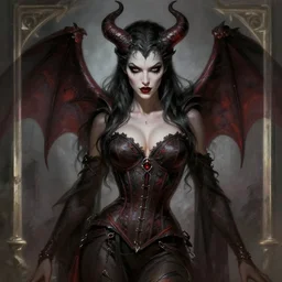 magic : the gathering fantasy character concept art by franz frazetta, high resolution. a clear portrait of beautiful, evil succubus wearing a corset, gritty coloring, intricate, digital painting, artstation, smooth, sharp focus