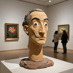 plasticine sculpture. stop motion. john craxton. salvador dali clay models. gallery. paintings of flowers. room with small hole in wall. visitors. photorealistic.