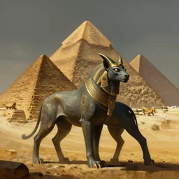 ancient beast guarding the pyramids by wlop!!!, digital painting, concept art, trending on artstation, dramatic composition