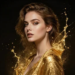 portrait of a woman, gold splash, cinematic lighting, artgerm, rossdraws, greg rutkowski