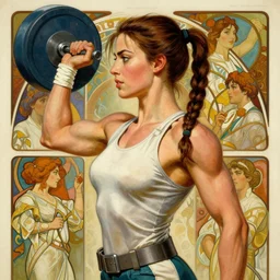 socialist realism propaganda poster of margot robbie as beautiful female muscular weightlifter lara croft, portrait, profile picture, socialist realism, highly detailed, intricate, digital painting, artstation, sharp focus, illustration, art by jakub rozalski, greg rutkowski, artgerm, tan zi and ayanamikodon and alphonse mucha and wlop